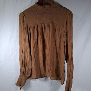 Mod Boutique Women’s L Brown Smocked Long Sleeve Blouse Cottagecore Chiccore Top